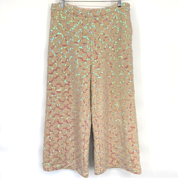 Anthropologie Pants - Ettitwe By Anthropologie Showstopper Pants Women's 8 Beige Sequined Wide-Legs